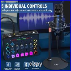 Podcast Equipment Bundle for 2, RGB Audio Interface with XLR Condenser Microphon