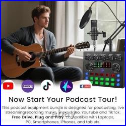 Podcast Equipment Bundle with Audio Mixer and Condenser Microphone, Voice Change