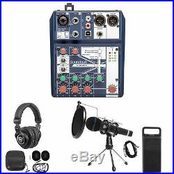 Podcast Podcasting Recording Soundcraft Mixer+Headphones+Mic+Stand