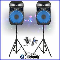 Portable PA Bluetooth DJ Disco Speakers Lights with Stands & Microphone 1000w