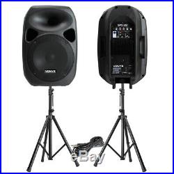 Powerful 12 Active Disco PA Speakers Mobile DJ Portable Sound System & Stands