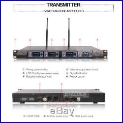 Professional 4 Channel UHF Wireless Microphone System Mic with Headset Stage KTV