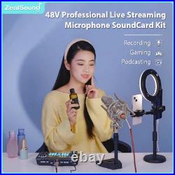 Professional Podcast Live SoundCard Equipment Bundle with 48V XLR Micr