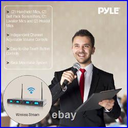 Pyle PDWM4350U UHF 4 Wireless Handheld Lavalier Belt PAck Microphone Mic System