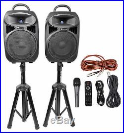 Rockville RPG082K Dual 8 Powered PA System Speakers/Bluetooth+Mic+Stands+Cables