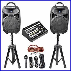 Rockville RPG082K Dual 8 Powered PA System Speakers/Bluetooth+Mic+Stands+Mixer