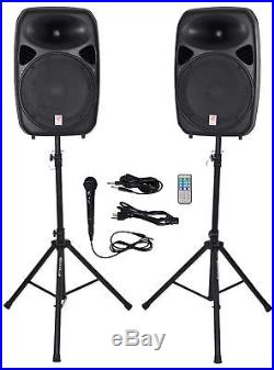 Rockville RPG152K Dual 15 Powered Speakers, Bluetooth+Mic+Speaker Stands+Cables