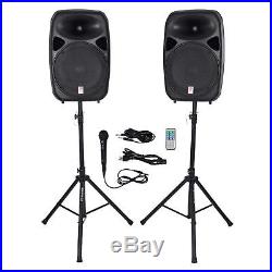 Rockville RPG152K Dual 15 Powered Speakers, Bluetooth+Mic+Speaker Stands+Cables