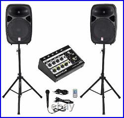 Rockville RPG152K Dual 15 Powered Speakers, Bluetooth+Mic+Stands+Cables+Mixer