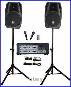 Rockville RPG2X12 Package PA System Mixer/Amp+12 Speakers+Stands+Mics+Bluetooth