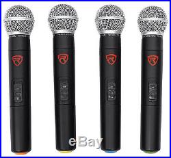 Rockville RWM90U Quad UHF Handheld Wireless Microphone System withLCD+Metal Casing