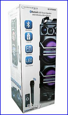 Technical Pro Dual 10 3000w Powered Bluetooth Speaker withUSB/SD/LED+Wireless Mic