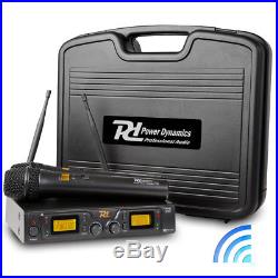 UHF Pro Dual Radio Wireless Microphone System Twin Mic Receiver Carry CasePD782