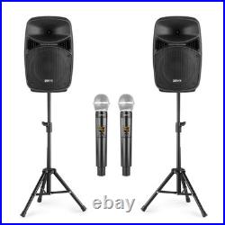 VPS Active Speakers and Wireless Microphones Karaoke PA System with Stands 400W