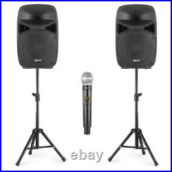 VPS Active Speakers and Wireless Microphones Karaoke PA System with Stands 800W