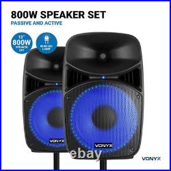 VPS Active Speakers and Wireless Microphones Karaoke PA System with Stands 800W