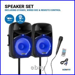 VPS Active Speakers and Wireless Microphones Karaoke PA System with Stands 800W