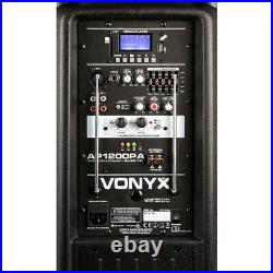 Vonyx AP1200PA 12 Bluetooth Active Portable Battery PA System 600W UHF Mics