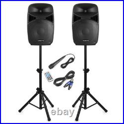 Vonyx VPS122A 12 Active PA Speakers with Bluetooth & Stands 800W Power