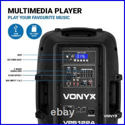 Vonyx VPS122A 12 Active PA Speakers with Bluetooth & Stands 800W Power