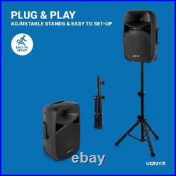 Vonyx VPS122A 12 Active PA Speakers with Bluetooth & Stands 800W Power