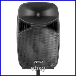 Vonyx VPS122A 12 Active PA Speakers with Bluetooth & Stands 800W Power
