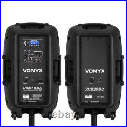 Vonyx VPS122A 12 Active PA Speakers with Bluetooth & Stands 800W Power
