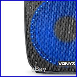 Vonyx VPS122A 12 LED Bluetooth Powered Speaker Pair DJ PA with Stands 800W