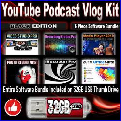 YouTube Podcast Vlog Business Kit Pro Black Ed. Software and Broadcasting Bundle